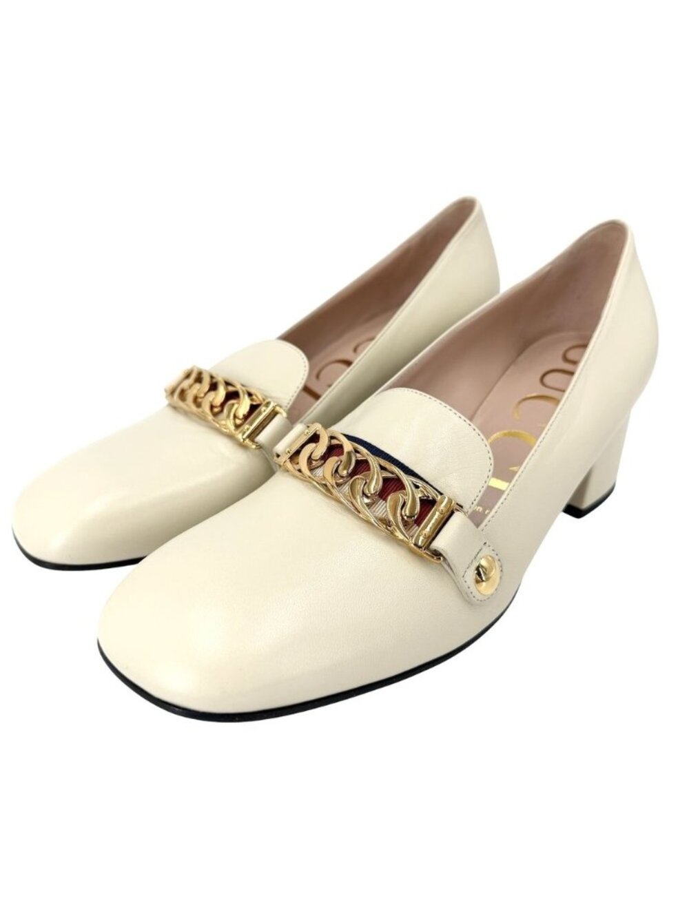 Gucci Pumps Sylvie Web Line Chunky Heel Leather White